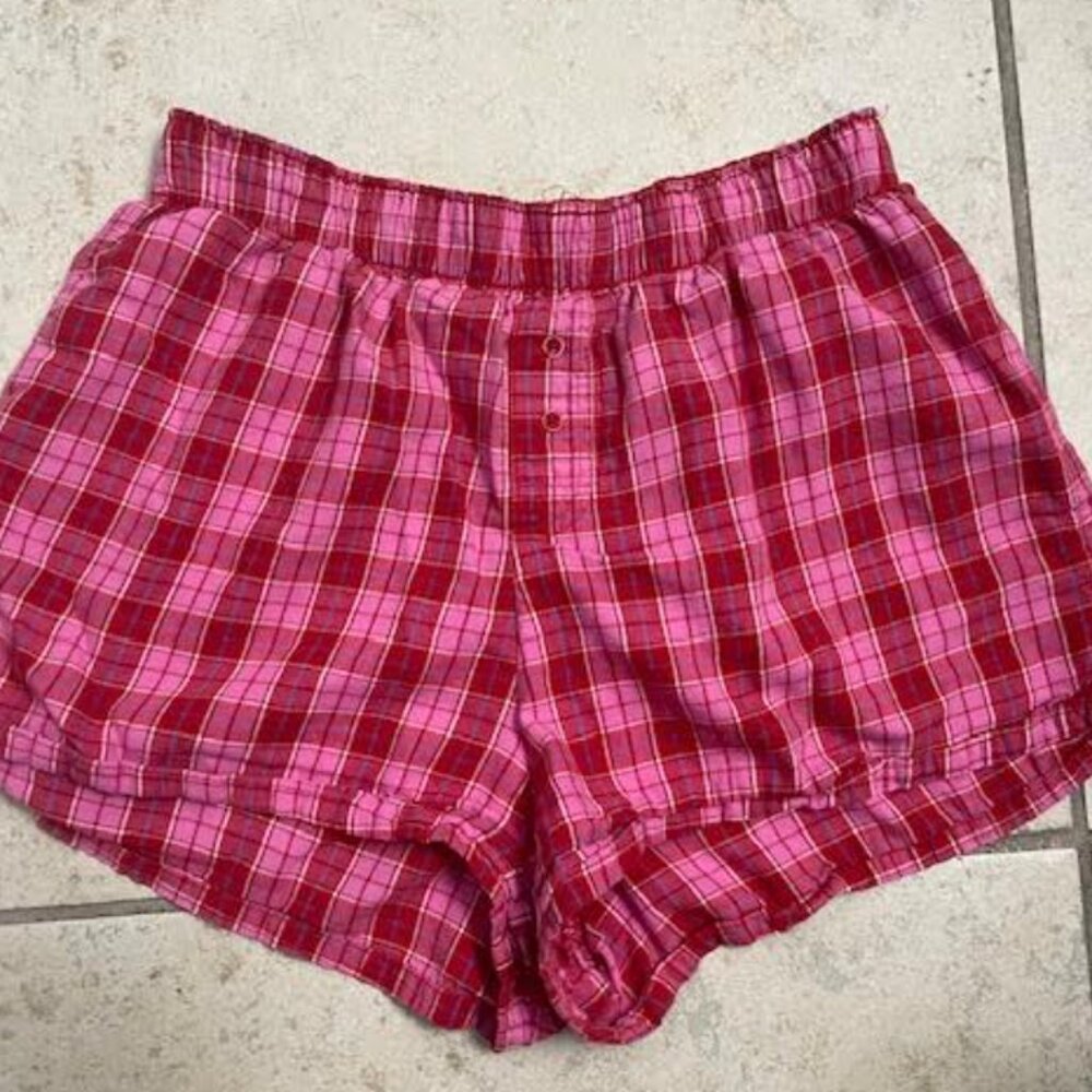 Colsie Plaid Shorts Boxers Small Pink Red Sleepwear Loungewear PJs